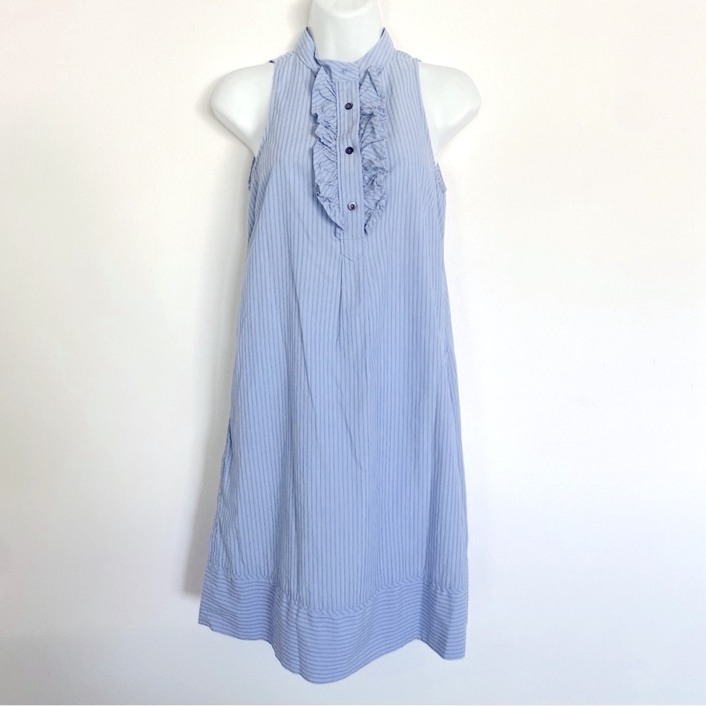 Gap Blue Striped Tuxedo Ruffle Mini Dress